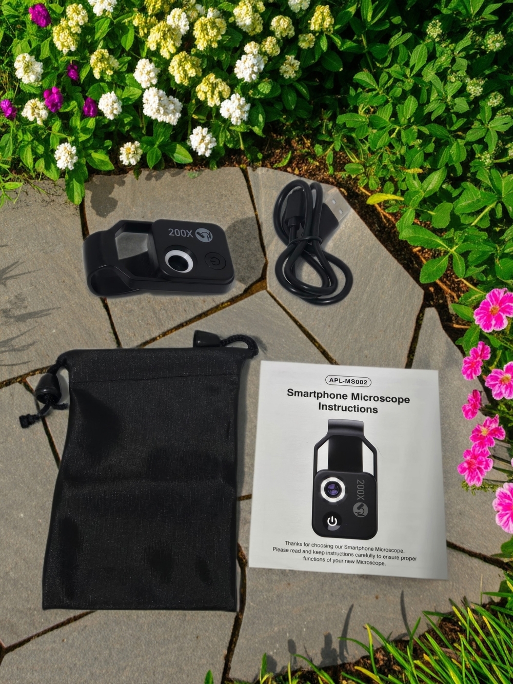 200X Smartphone Clip-On Microscope with LED & Carry Pouch
